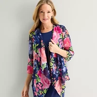 R & K Originals Womens Floral Faux-Jacket Dress With Removable Necklace