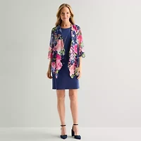 R & K Originals Womens Floral Faux-Jacket Dress With Removable Necklace