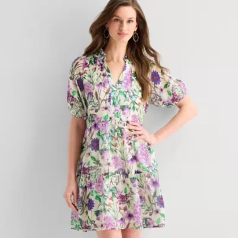 Sam And Jess Womens Short Sleeve Floral Shift Dress