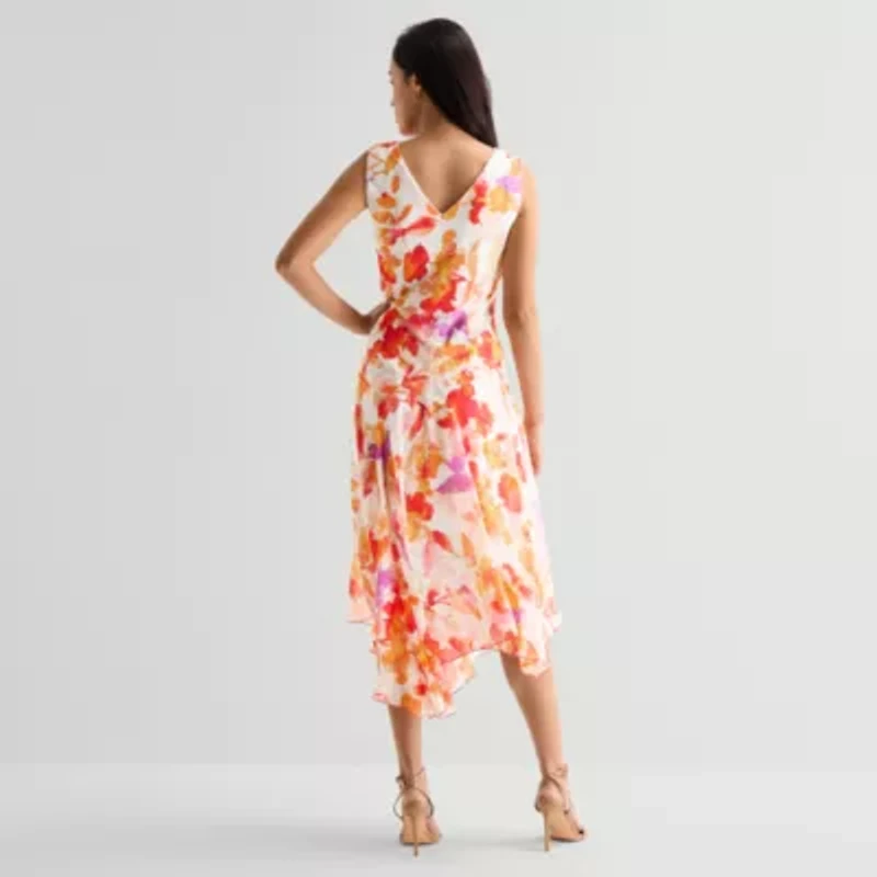 Rabbit Design Womens Sleeveless Floral Midi Fit + Flare Dress