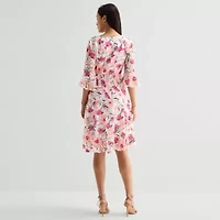 Rabbit Design Womens 3/4 Sleeve Floral Fit + Flare Dress