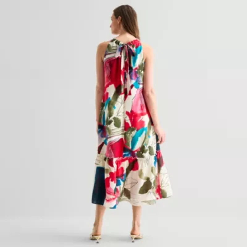 52seven Womens Sleeveless Midi Abstract Shift Dress