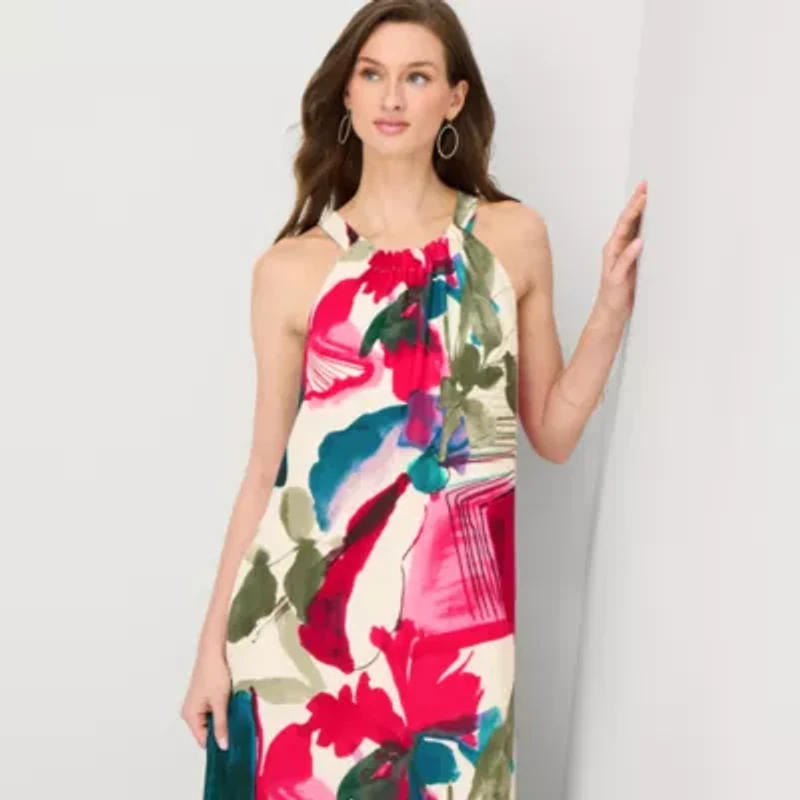 52seven Womens Sleeveless Midi Abstract Shift Dress