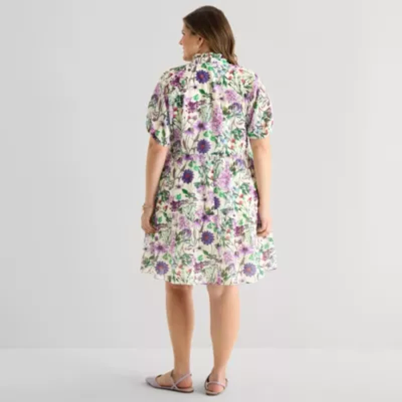 Sam And Jess Womens Plus Short Sleeve Floral Shift Dress