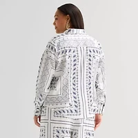 Worthington Womens Plus Cuffed Long Sleeve Slim Fit Button-Down Shirt