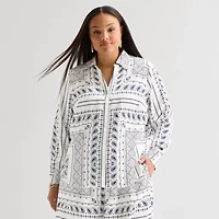 Worthington Womens Plus Cuffed Long Sleeve Slim Fit Button-Down Shirt