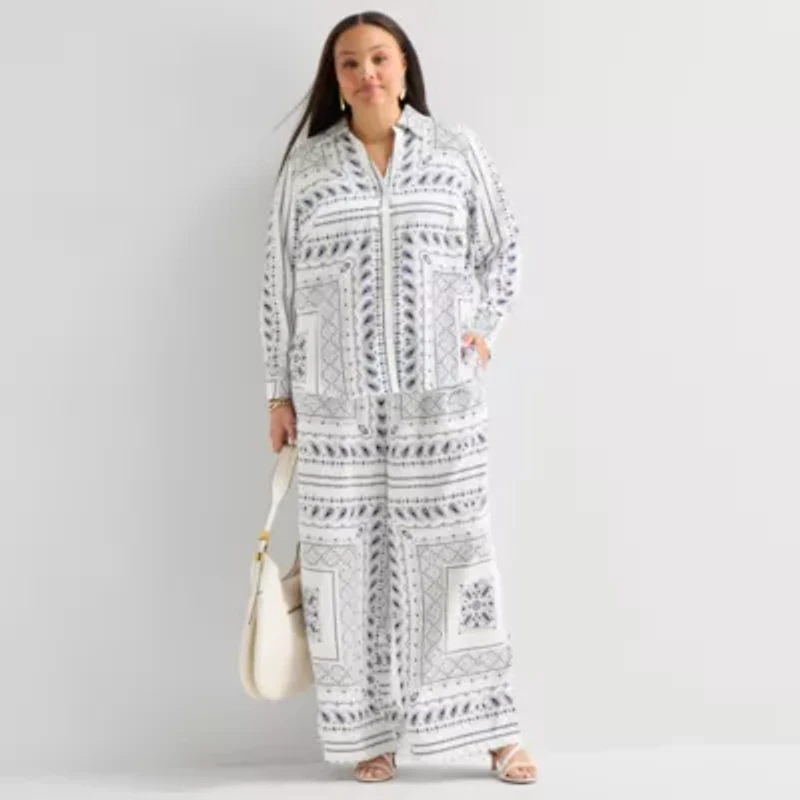 Worthington Womens Plus Cuffed Long Sleeve Slim Fit Button-Down Shirt