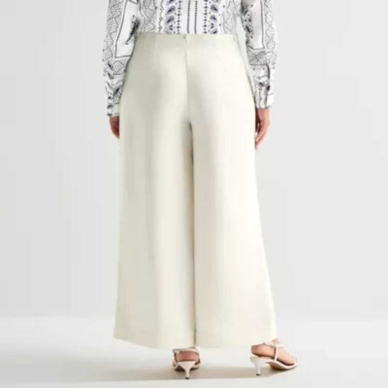 Worthington Womens Plus Wide Leg High Rise Pleated Pant