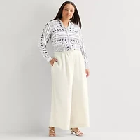 Worthington Womens Plus Wide Leg High Rise Pleated Pant