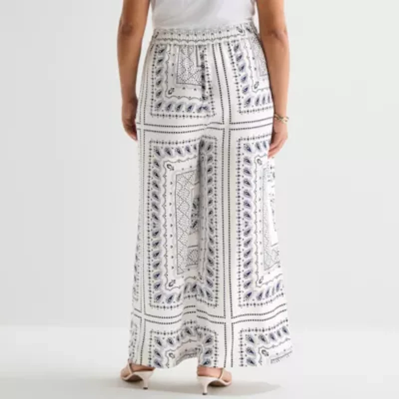 Worthington Womens Plus Wide Leg Mid Rise Trouser