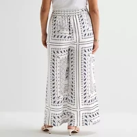 Worthington Womens Plus Wide Leg Mid Rise Trouser