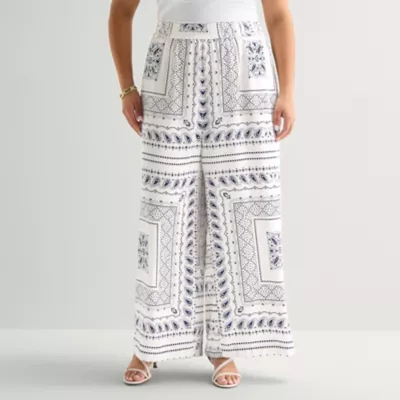 Worthington Womens Plus Wide Leg Mid Rise Trouser