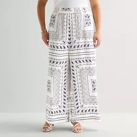 Worthington Womens Plus Wide Leg Mid Rise Trouser