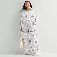 Worthington Womens Plus Wide Leg Mid Rise Trouser