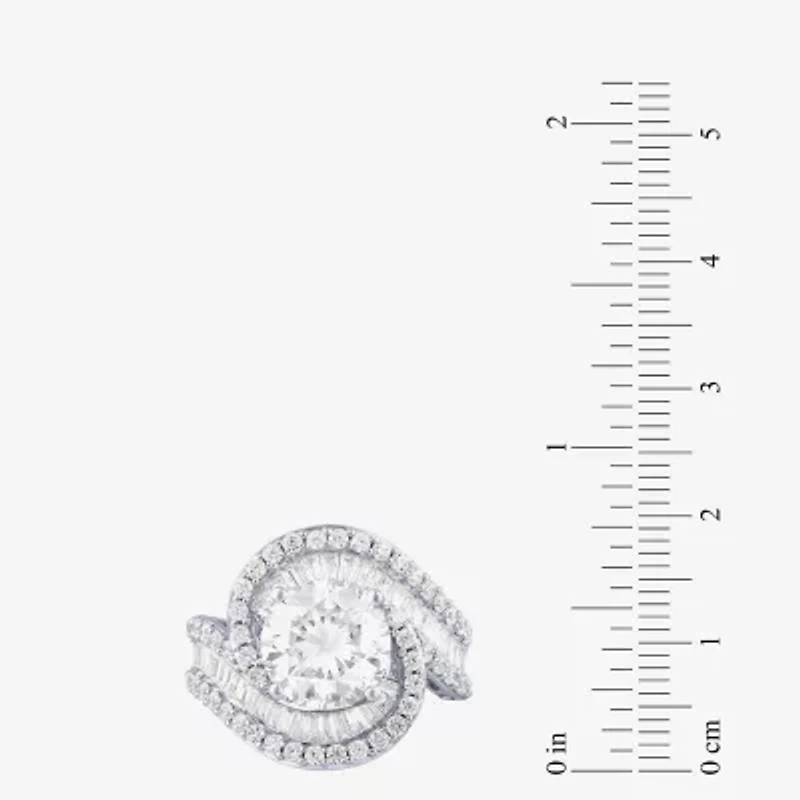(F / Vs2) Womens 5 CT. T.W. Lab Grown White Diamond 10K Gold Halo Side Stone Cocktail Ring