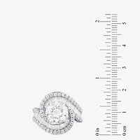 (F / Vs2) Womens 5 CT. T.W. Lab Grown White Diamond 10K Gold Halo Side Stone Cocktail Ring