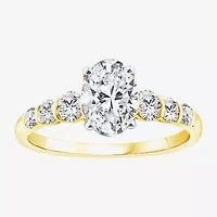 (F / Vs2) Womens 1 1/2 CT. T.W. Lab Grown White Diamond 10K Gold Oval Side Stone Engagement Ring