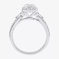 Signature By Modern Bride (F / Vs2) Womens 2 CT. T.W. Lab Grown White Diamond 10K Gold Rectangular Side Stone Halo Engagement Ring