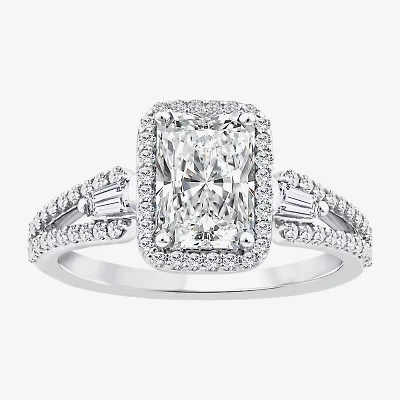 Signature By Modern Bride (F / Vs2) Womens 2 CT. T.W. Lab Grown White Diamond 10K Gold Rectangular Side Stone Halo Engagement Ring