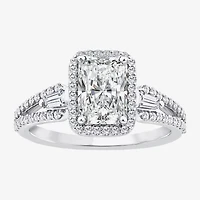 Signature By Modern Bride (F / Vs2) Womens 2 CT. T.W. Lab Grown White Diamond 10K Gold Rectangular Side Stone Halo Engagement Ring