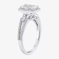 Signature By Modern Bride (F / Vs2) Womens 2 CT. T.W. Lab Grown White Diamond 10K Gold Rectangular Side Stone Halo Engagement Ring