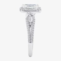 Signature By Modern Bride (F / Vs2) Womens 2 CT. T.W. Lab Grown White Diamond 10K Gold Rectangular Side Stone Halo Engagement Ring