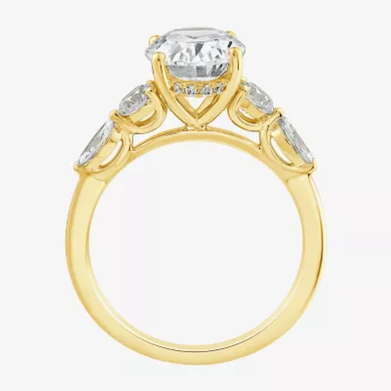 (F / Vs2) Womens 2 3/4 CT. T.W. Lab Grown White Diamond 10K Gold Oval Side Stone 5-Stone Engagement Ring