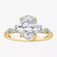 (F / Vs2) Womens 2 3/4 CT. T.W. Lab Grown White Diamond 10K Gold Oval Side Stone 5-Stone Engagement Ring