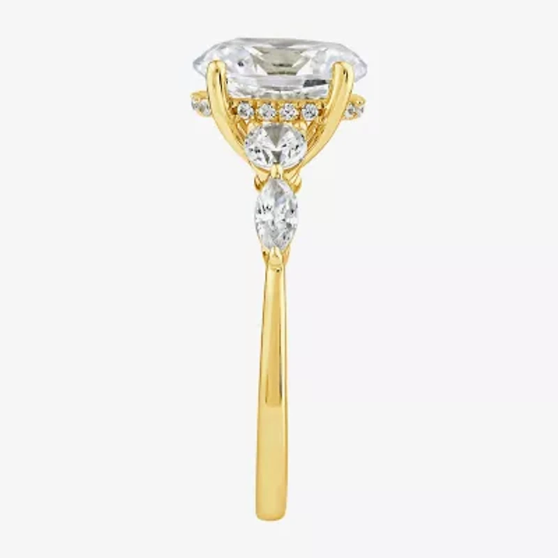 (F / Vs2) Womens 2 3/4 CT. T.W. Lab Grown White Diamond 10K Gold Oval Side Stone 5-Stone Engagement Ring