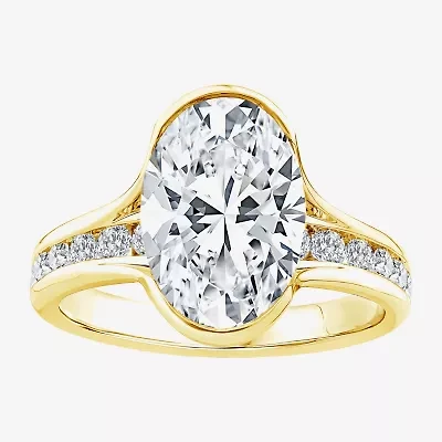 Grown Gorgeous (F / Vs2) Womens 3 7/8 Ct. T.W. Lab White Diamond 14K Gold Oval Side Stone Engagement Ring