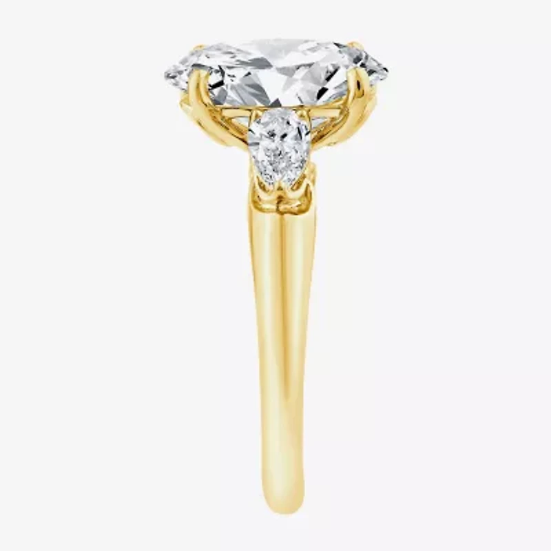 Grown Gorgeous (F / Vs2) Womens 3 3/4 CT. T.W. Lab White Diamond 14K Gold Oval 3-Stone Engagement Ring