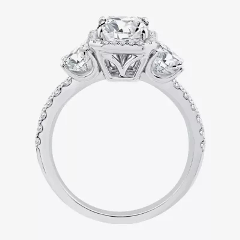 Signature By Modern Bride (F / Vs2) Womens 3 1/2 CT. T.W Lab Grown White Diamond 14K Gold Rectangular Side Stone 3-Stone Engagement Ring