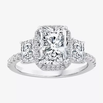 Signature By Modern Bride (F / Vs2) Womens 3 1/2 CT. T.W Lab Grown White Diamond 14K Gold Rectangular Side Stone 3-Stone Engagement Ring