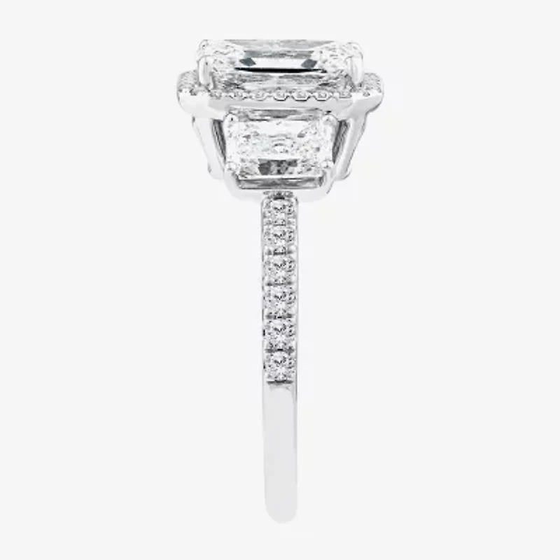Signature By Modern Bride (F / Vs2) Womens 3 1/2 CT. T.W Lab Grown White Diamond 14K Gold Rectangular Side Stone 3-Stone Engagement Ring