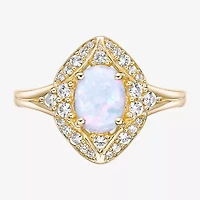 Womens Lab Created White Opal 18K Gold Over Silver Cocktail Ring