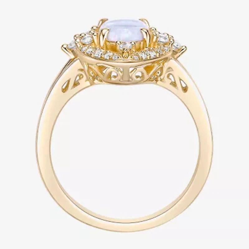 Womens Lab Created White Opal 18K Gold Over Silver Cocktail Ring