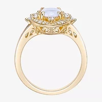 Womens Lab Created White Opal 18K Gold Over Silver Cocktail Ring