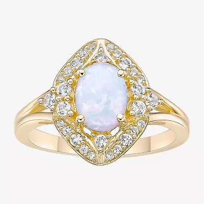 Womens Lab Created White Opal 18K Gold Over Silver Cocktail Ring