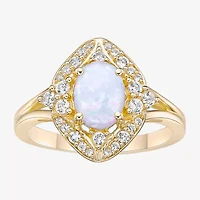Womens Lab Created White Opal 18K Gold Over Silver Cocktail Ring