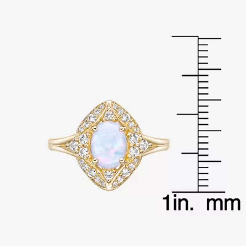Womens Lab Created White Opal 18K Gold Over Silver Cocktail Ring