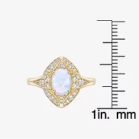 Womens Lab Created White Opal 18K Gold Over Silver Cocktail Ring