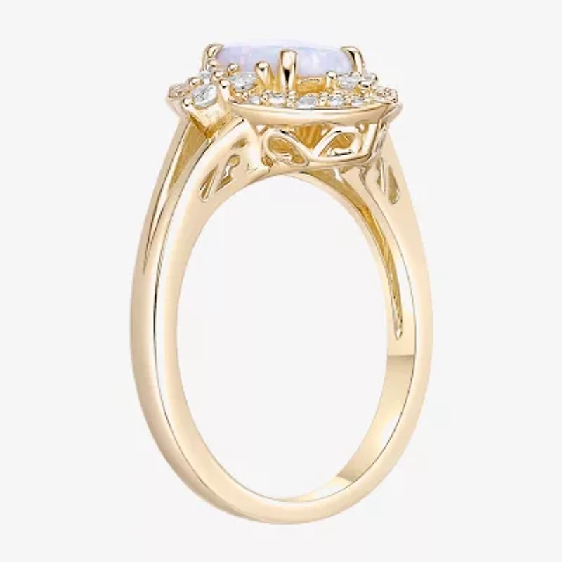 Womens Lab Created White Opal 18K Gold Over Silver Cocktail Ring