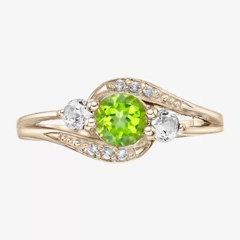 Womens Genuine Green Peridot 18K Gold Over Silver Cocktail Ring