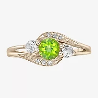 Womens Genuine Green Peridot 18K Gold Over Silver Cocktail Ring