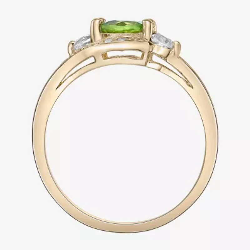 Womens Genuine Green Peridot 18K Gold Over Silver Cocktail Ring