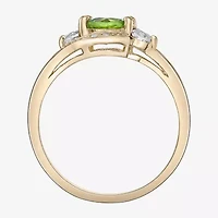 Womens Genuine Green Peridot 18K Gold Over Silver Cocktail Ring
