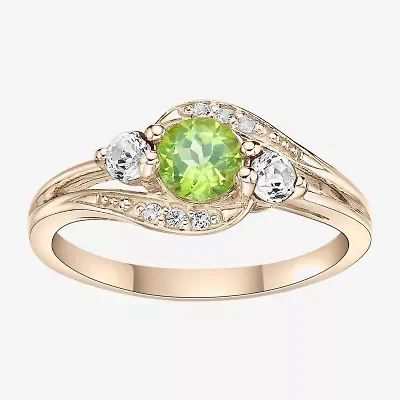 Womens Genuine Green Peridot 18K Gold Over Silver Cocktail Ring