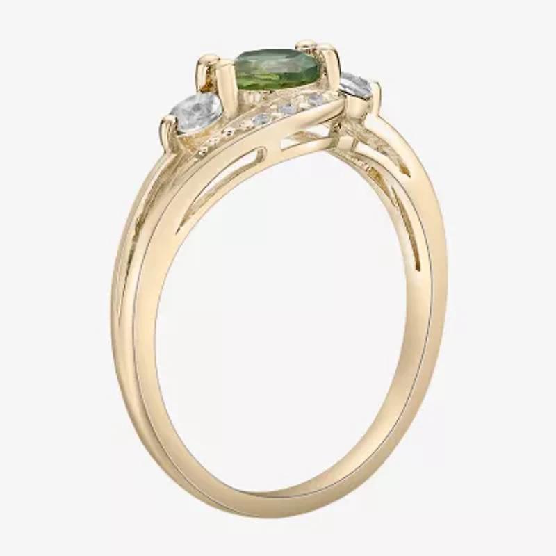 Womens Genuine Green Peridot 18K Gold Over Silver Cocktail Ring