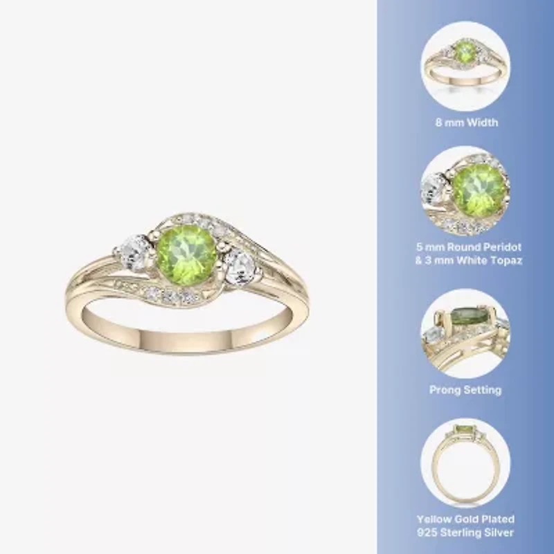 Womens Genuine Green Peridot 18K Gold Over Silver Cocktail Ring