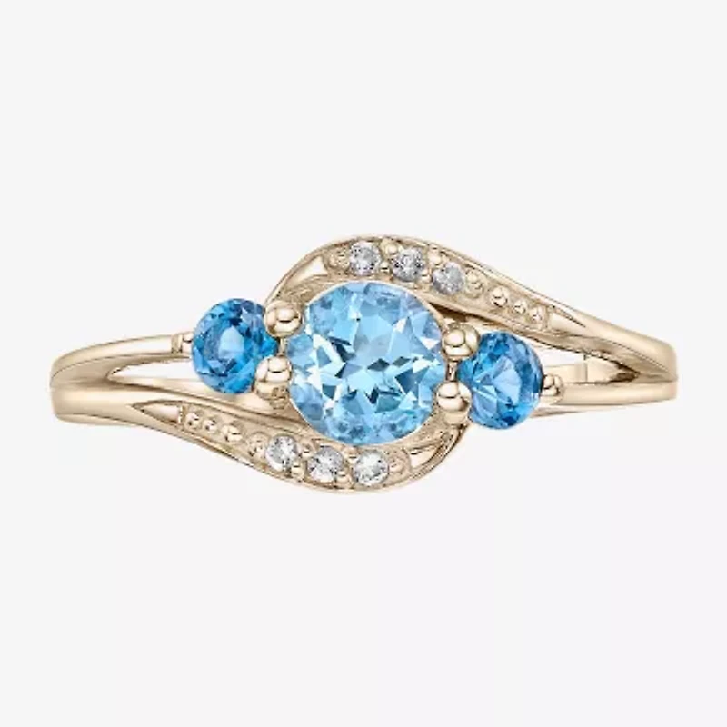 Womens Genuine Blue Topaz 18K Gold Over Silver Cocktail Ring